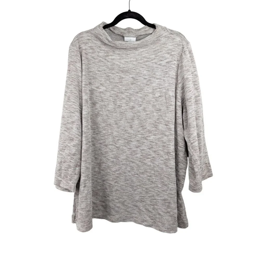 J. Jill Womens Sweater Size 2X Terry Cloth Heathered Brown Tunic Mock Neck